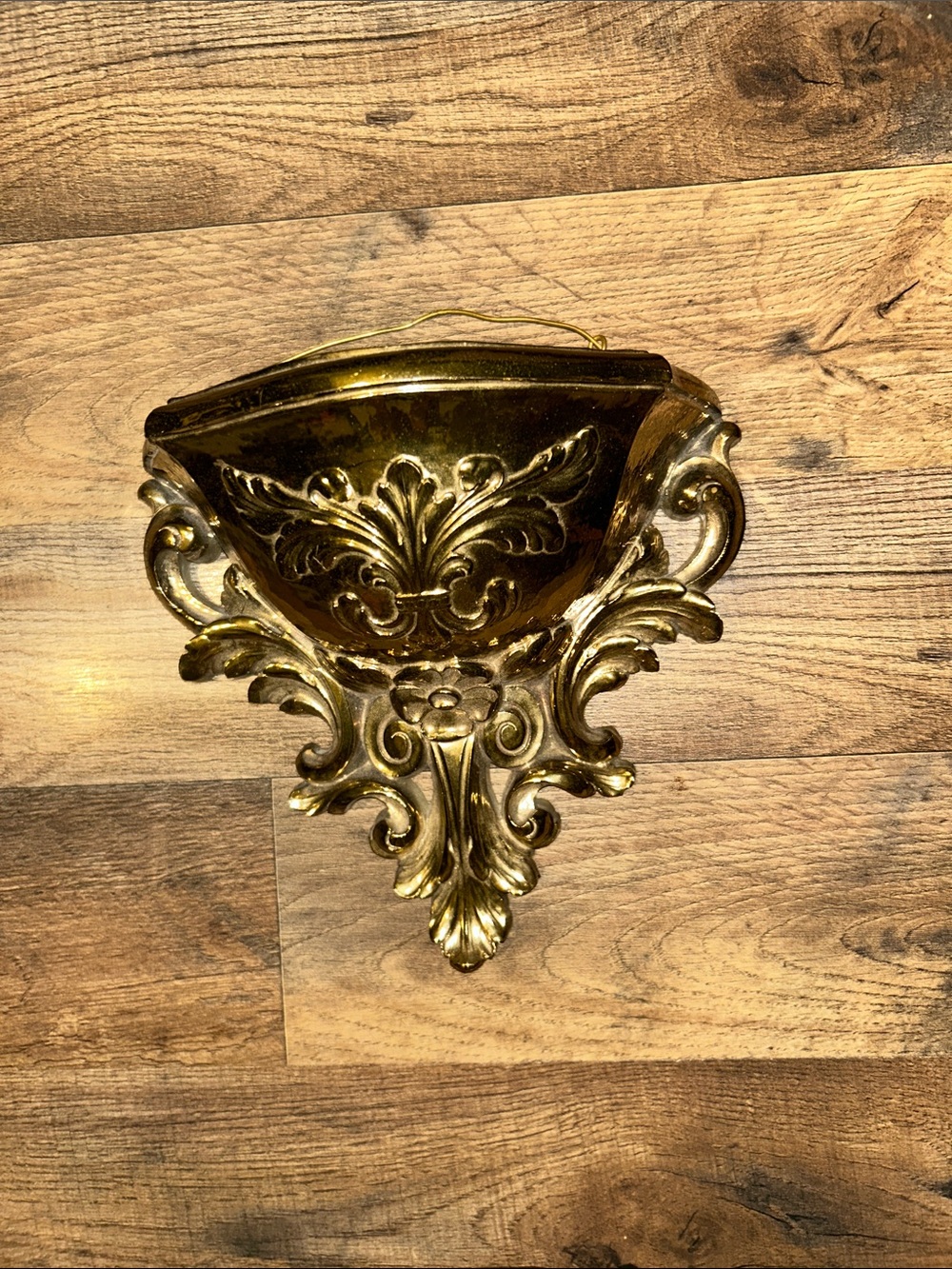 MCM Vintage Home Interiors Ornate Gold Wall Pocket Vase Decorative Fleur Design